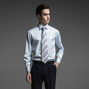 淺藍色素色高端長絨棉襯衫