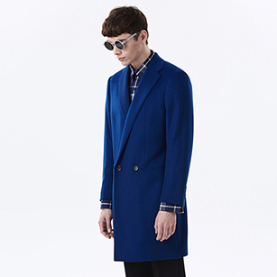 藍(lán)色素色雙排扣西裝大衣