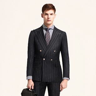 深灰色豎條紋時尚雙排扣商務套裝