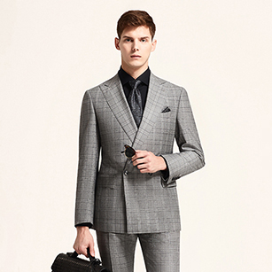 灰色格紋時尚雙排扣商務套裝